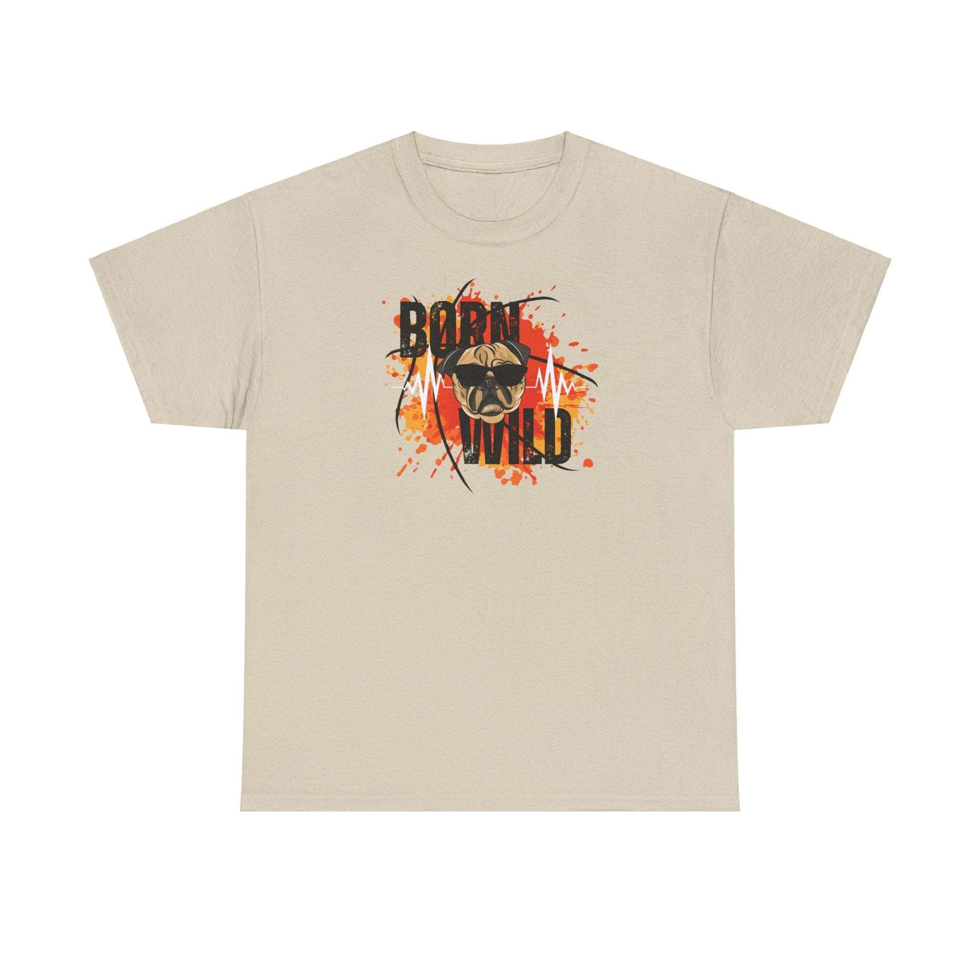 Pug T-Shirt, "Born Wild", Ash