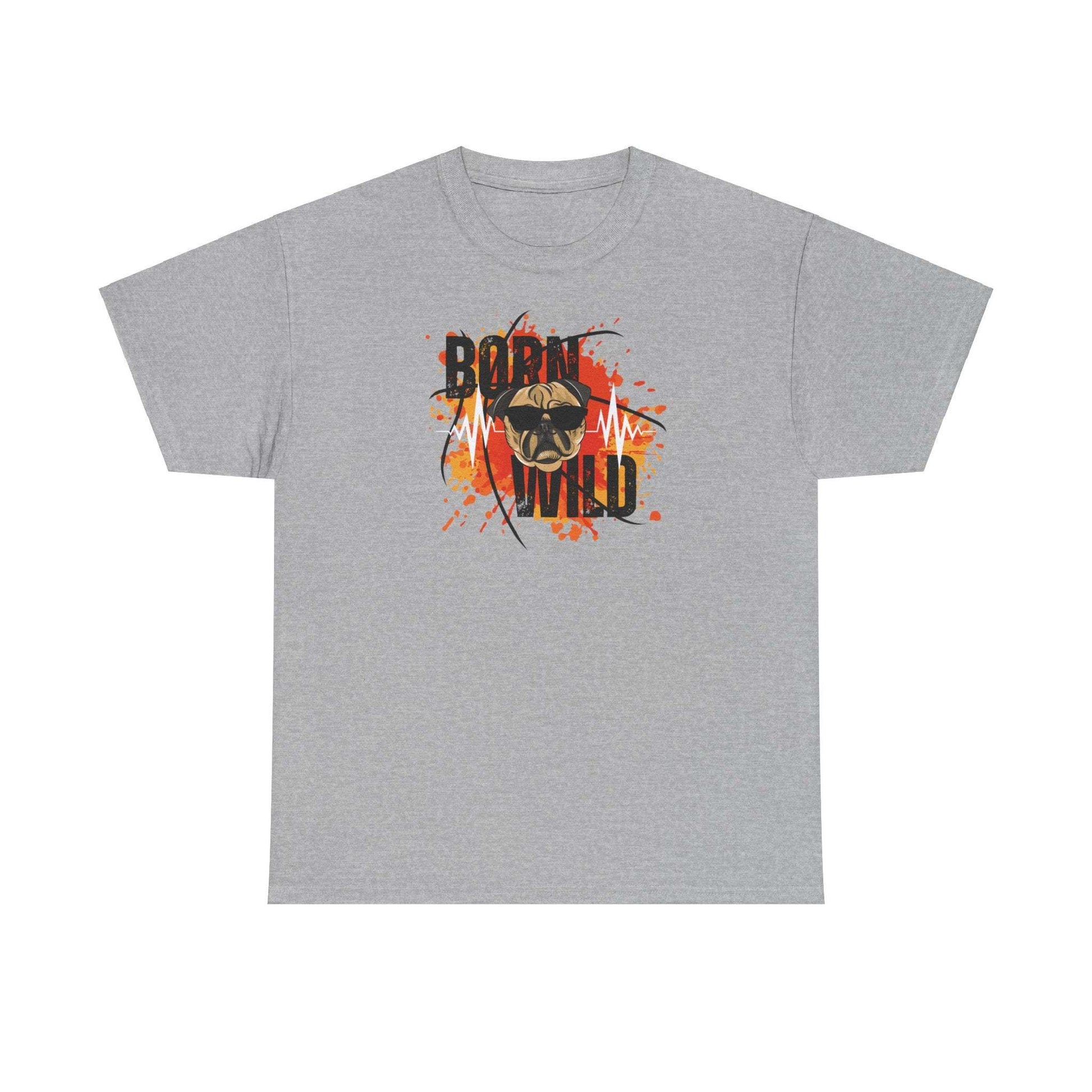 Pug T-Shirt, "Born Wild", Grey