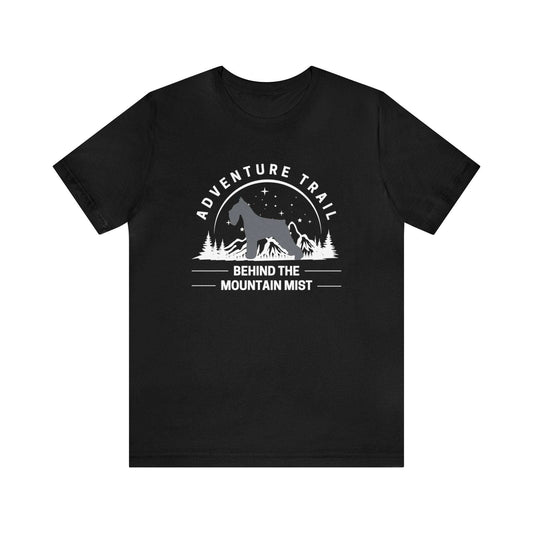 Fabulous Tee Shirts' 'Behind the mountain mist' black t-shirt displayed to emphasize its superior quality.