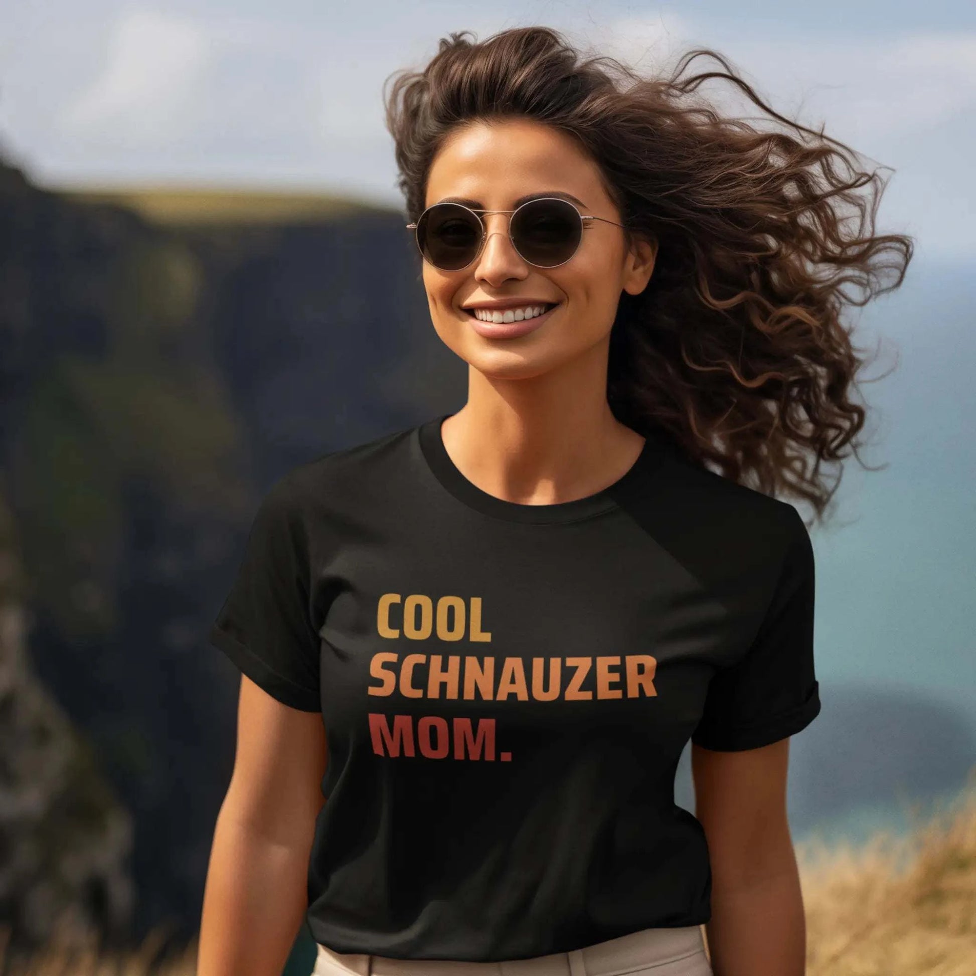 A Woman Wearing Our Black 'Cool Schnauzer Mom' T-Shirt