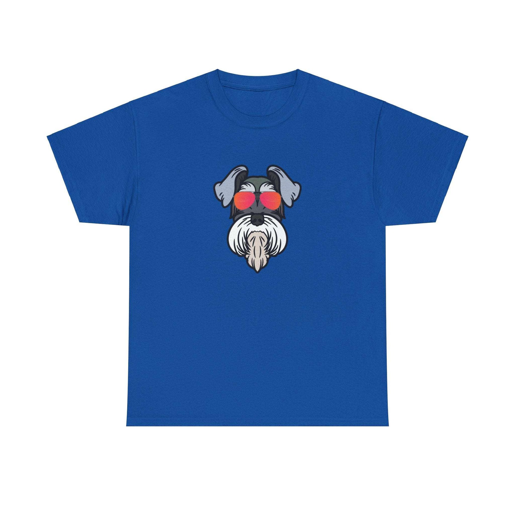 Fabulous Tee Shirts' 'Cool Schnauzer' royal blue t-shirt displayed to emphasize its superior quality.