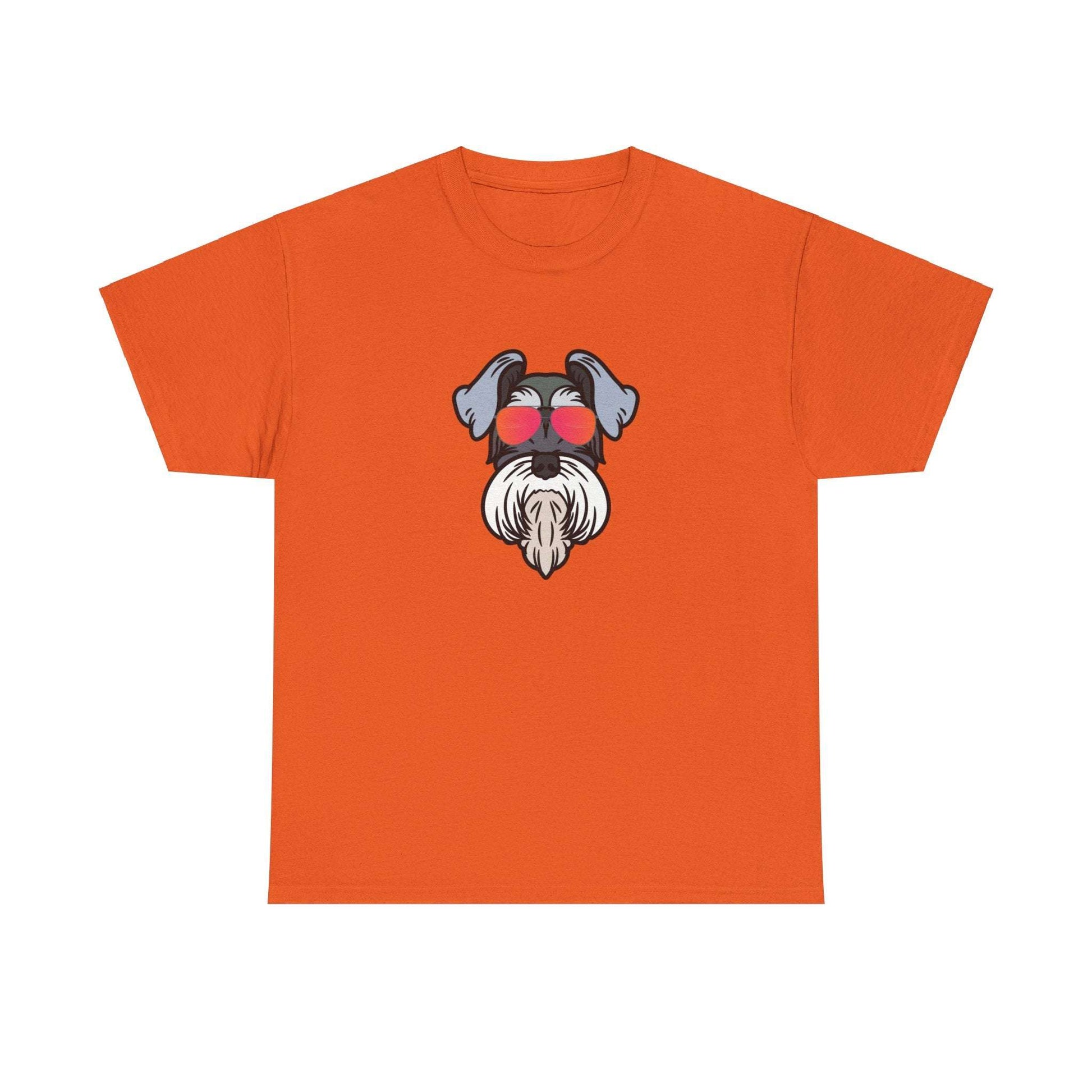 Fabulous Tee Shirts' 'Cool Schnauzer' orange t-shirt displayed to emphasize its superior quality.