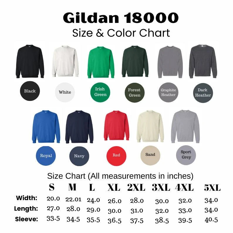 Gildan 18000 Size and Color Chart