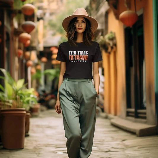 A Woman Wearing Our Black 'Its Time To Train the Mini Schnauzer' T-shirt