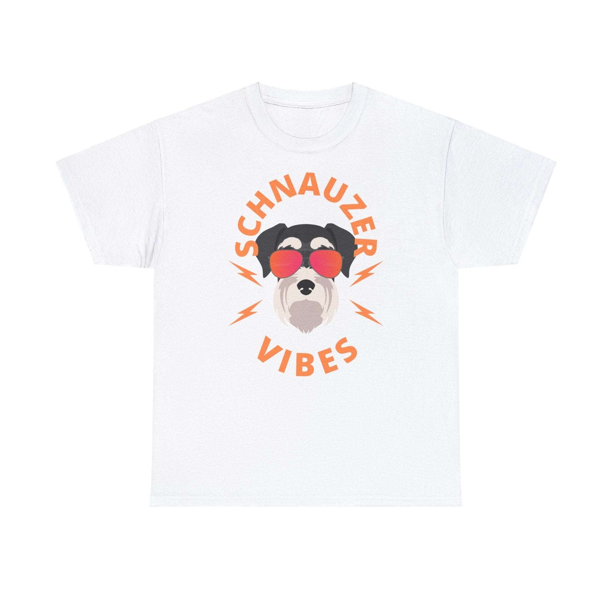 Fabulous Tee Shirts' white 'Schnauzer Vibes' t-shirt displayed to emphasize its superior quality.