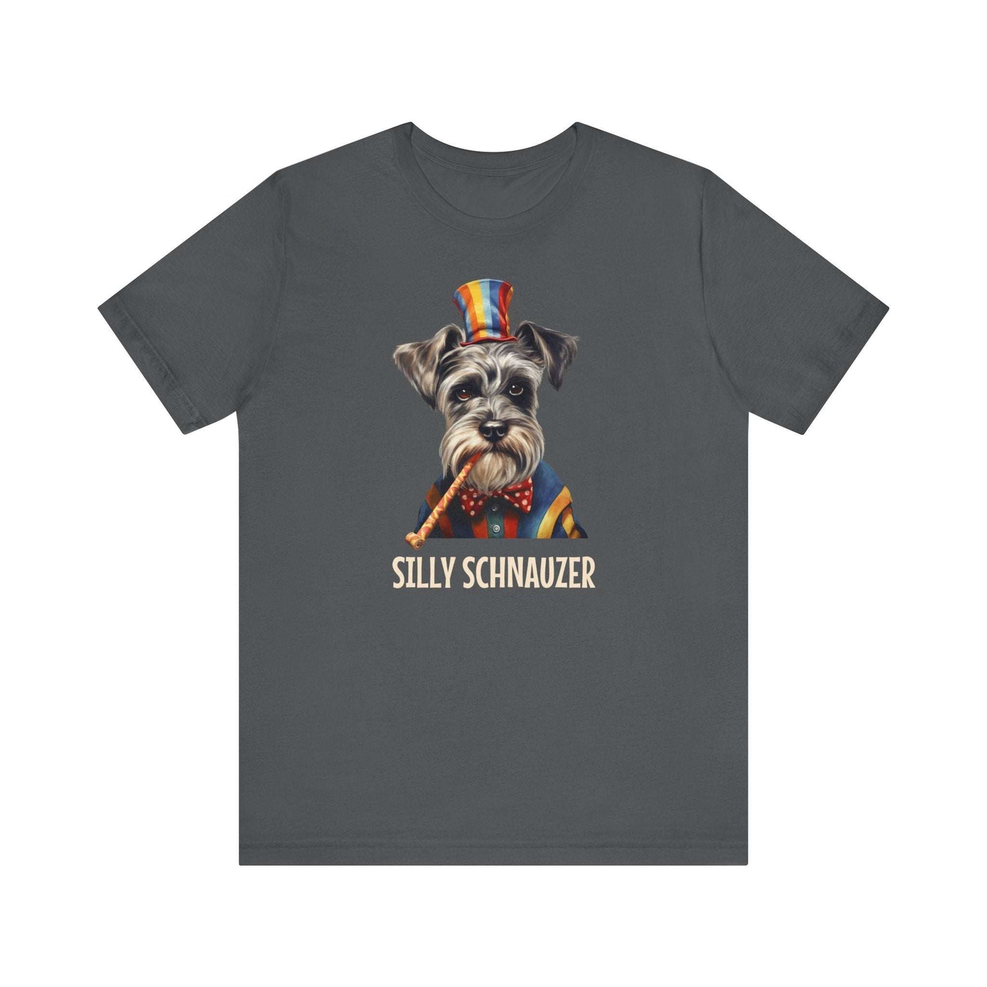 Fabulous Tee Shirts' Asphalt 'Silly Schnauzer' t-shirt displayed to emphasize its superior quality.