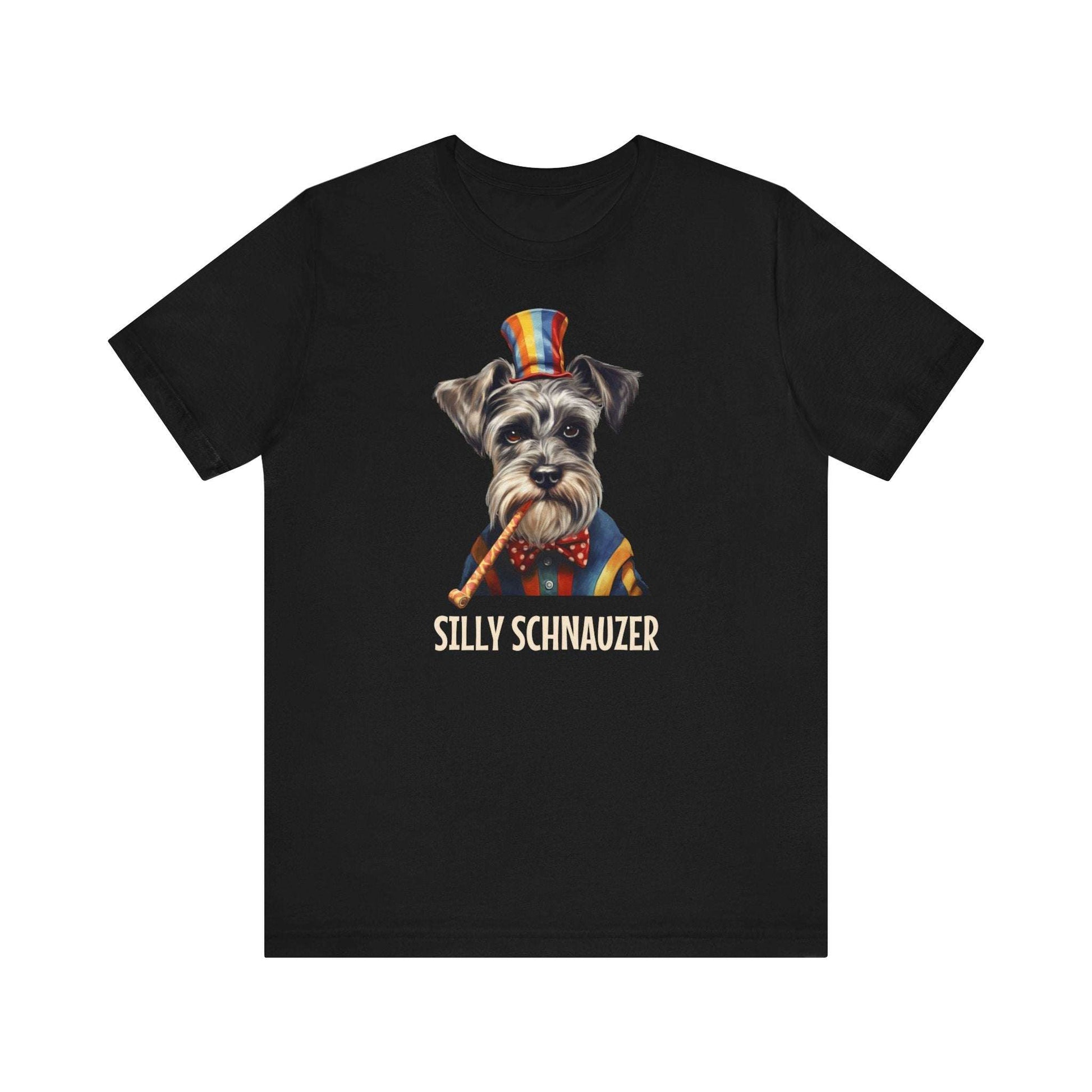 Fabulous Tee Shirts' black 'Silly Schnauzer' t-shirt displayed to emphasize its superior quality.