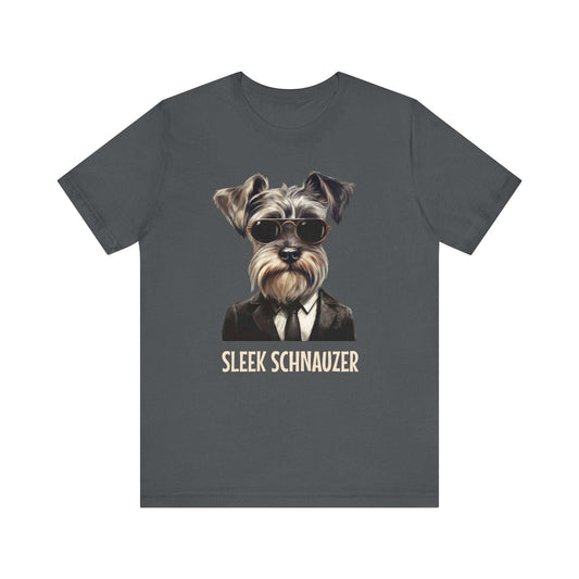 Fabulous Tee Shirts' asphalt 'Sleek Schnauzer' t-shirt displayed to emphasize its superior quality.