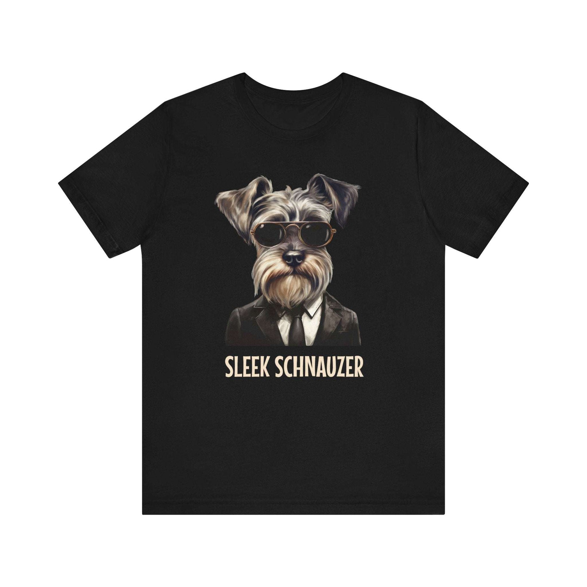 Fabulous Tee Shirts' black 'Sleek Schnauzer' t-shirt displayed to emphasize its superior quality.