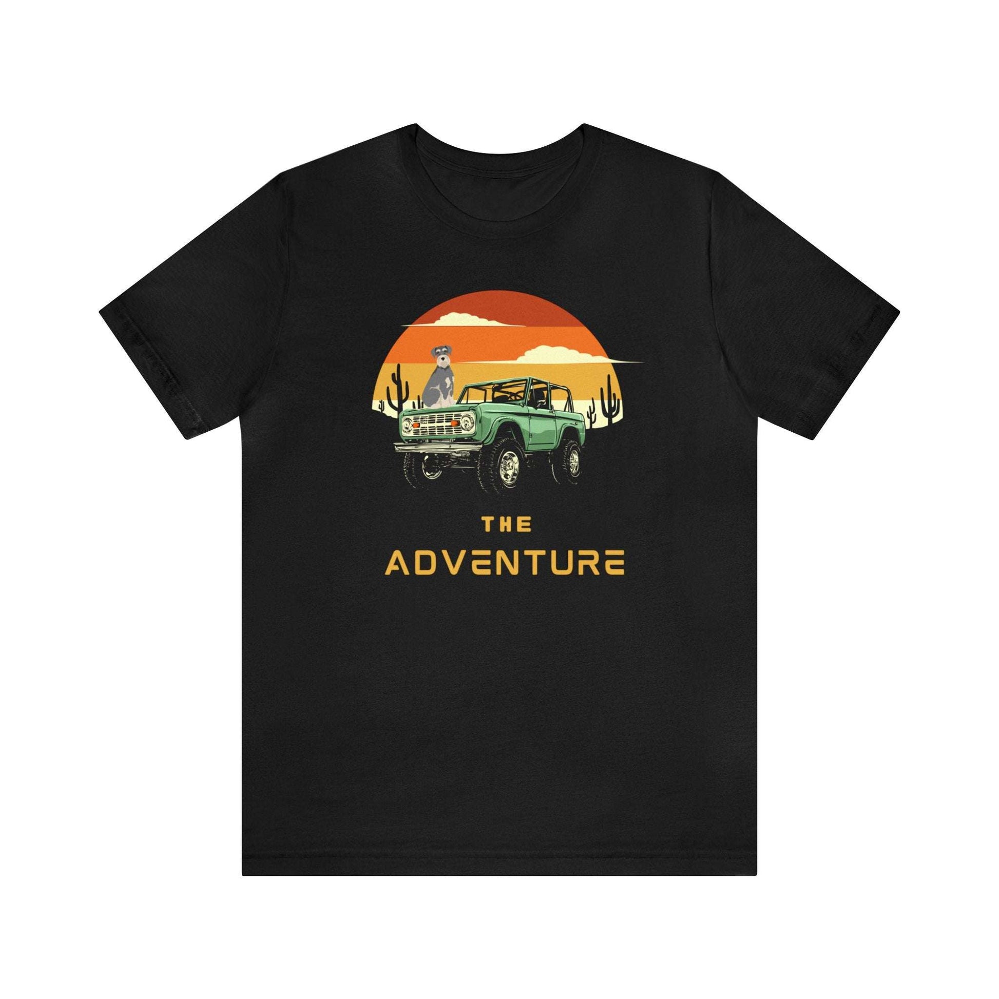 Fabulous Tee Shirts ' The Adventure ' black t-shirt displayed to emphasize its superior quality.